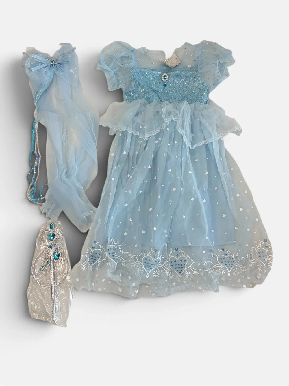 Blue Princess Dress Costume with Bow, crown, and wand